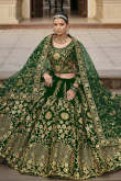 Dark Green Velvet Embroidered A Line Lehenga