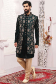 Dark Green Velvet Jacket Style Men's Sherwani