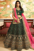 Dark Green Velvet Lehenga Choli With Dori Work