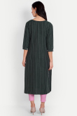 Dark Green Weaved Thread Cotton Ready Made Casual Wear Kurti