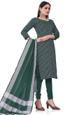 Dark Green Weaved Thread Cotton Straight Cut Churidar Suit 