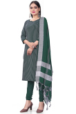 Dark Green Weaved Thread Cotton Straight Cut Churidar Suit 
