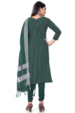 Dark Green Weaved Thread Cotton Straight Cut Churidar Suit 