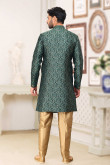 Dark Green Weaved Thread Jacquard Traditional Men Sherwani