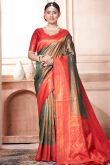 Dark Green Weaved Zari Work Broad Border Silk Saree for Women