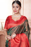 Dark Green Weaved Zari Work Broad Border Silk Saree for Women