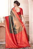 Dark Green Weaved Zari Work Broad Border Silk Saree for Women