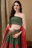 Dark Green Woven Zari Art Silk Panelled Style Lehenga