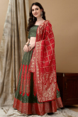 Dark Green Woven Zari Art Silk Panelled Style Lehenga