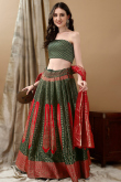 Dark Green Woven Zari Art Silk Panelled Style Lehenga