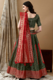Dark Green Woven Zari Art Silk Panelled Style Lehenga
