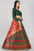 Dark Green Woven Zari Banarasi Silk Lehenga