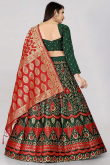 Dark Green Woven Zari Banarasi Silk Lehenga