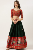 Dark Green Woven Zari Silk Pleated Style Lehenga 