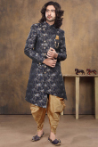 Dark Grey Birdseye Printed Men Sherwani