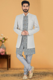 Dark Grey Cotton Embroidered Jacket Style Men Sherwani