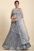 Dark Grey Georgette Sequins Embroidered A Line Lehenga 