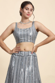 Dark Grey Georgette Sequins Embroidered A Line Lehenga 