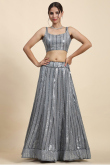 Dark Grey Georgette Sequins Embroidered A Line Lehenga 