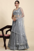 Dark Grey Georgette Sequins Embroidered A Line Lehenga 