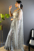 Dark Grey Net Embroidered Light Weight Saree