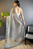 Dark Grey Net Embroidered Light Weight Saree