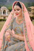 Dark Grey Net Floor Length Lehenga