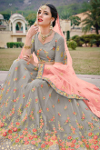 Dark Grey Net Floor Length Lehenga