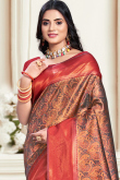 Dark Grey Printed Silk Broad Border Saree for Sangeet 