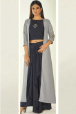 Dark Grey Silk Dhoti Style Lehenga
