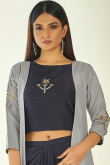 Dark Grey Silk Dhoti Style Lehenga