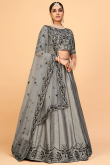 Dark Grey Silk Embroidered Lehenga