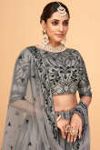 Dark Grey Silk Embroidered Lehenga