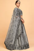 Dark Grey Silk Embroidered Lehenga