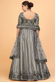 Dark Grey Silk Embroidered Lehenga
