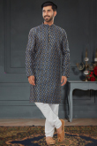 Dark Grey Silk Straight Cut Men Kurta Pajama