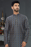 Dark Grey Silk Straight Cut Men Kurta Pajama