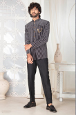 Dark Grey Velvet Embroidered Men's Sherwani
