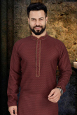 Dark Maroon Cotton Printed Men's Kurta Pajama