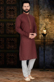 Dark Maroon Cotton Printed Men's Kurta Pajama