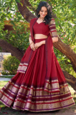 Dark Maroon Cotton Weaved Flared Style Lehenga For Festival
