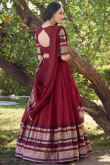 Dark Maroon Cotton Weaved Flared Style Lehenga For Festival