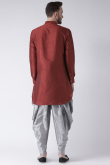 Dark Maroon Dupion Silk Embroidered Straight Cut Men's Kurta Dhoti