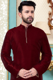 Dark Maroon Dupion Silk Men Kurta With Dhoti
