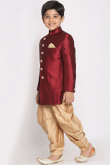 Traditional Men Sherwani in Dupion Silk Dark Maroon for Party 