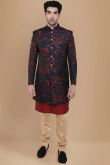 Dark Maroon Dupion Silk Men Sherwani