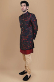 Dark Maroon Dupion Silk Men Sherwani