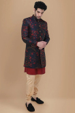 Dark Maroon Dupion Silk Men Sherwani