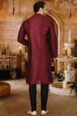 Dark Maroon Churidar Dupion Silk Men Kurta Pajama for Sangeet