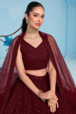 Dark Maroon Embroidered Georgette Panelled Style Lehenga